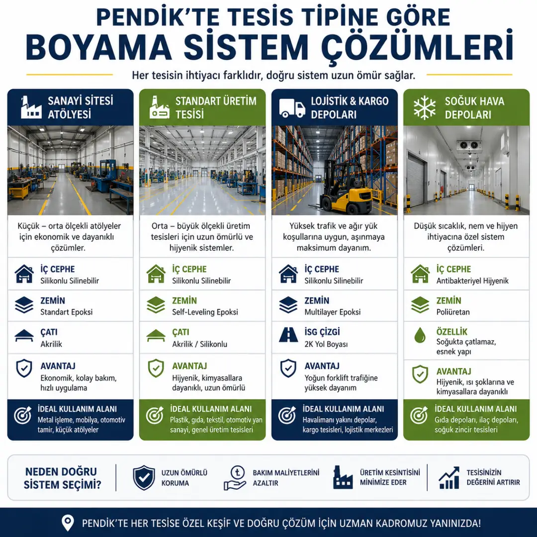 Pendik tesis tipine göre fabrika boyama sistem karşılaştırması