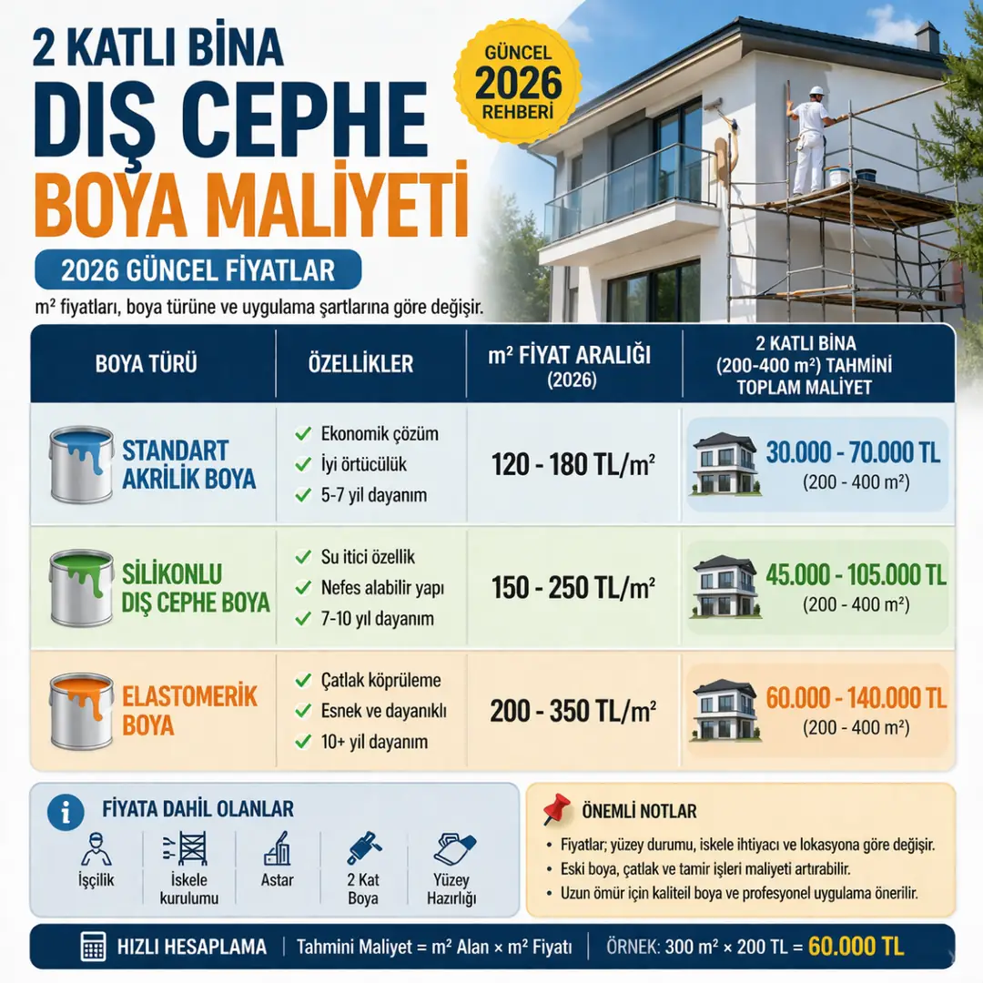 2026 dış cephe boya metrekare fiyatları tablosu, silikonlu ve elastomerik boya maliyet karşılaştırması&nbsp;