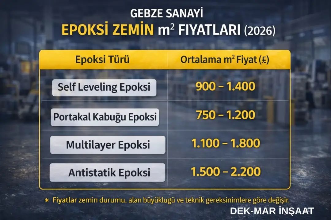 Gebze sanayi epoksi zemin kaplama 2026 güncel m2 fiyatları self leveling multilayer antistatik&nbsp;
