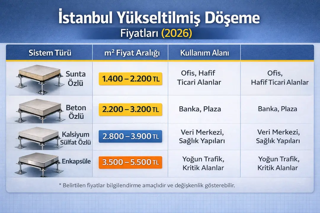 İstanbul yükseltilmiş döşeme 2026 güncel metrekare fiyatları