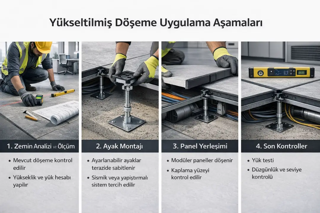 Yükseltilmiş döşeme uygulama aşamaları ve montaj süreci