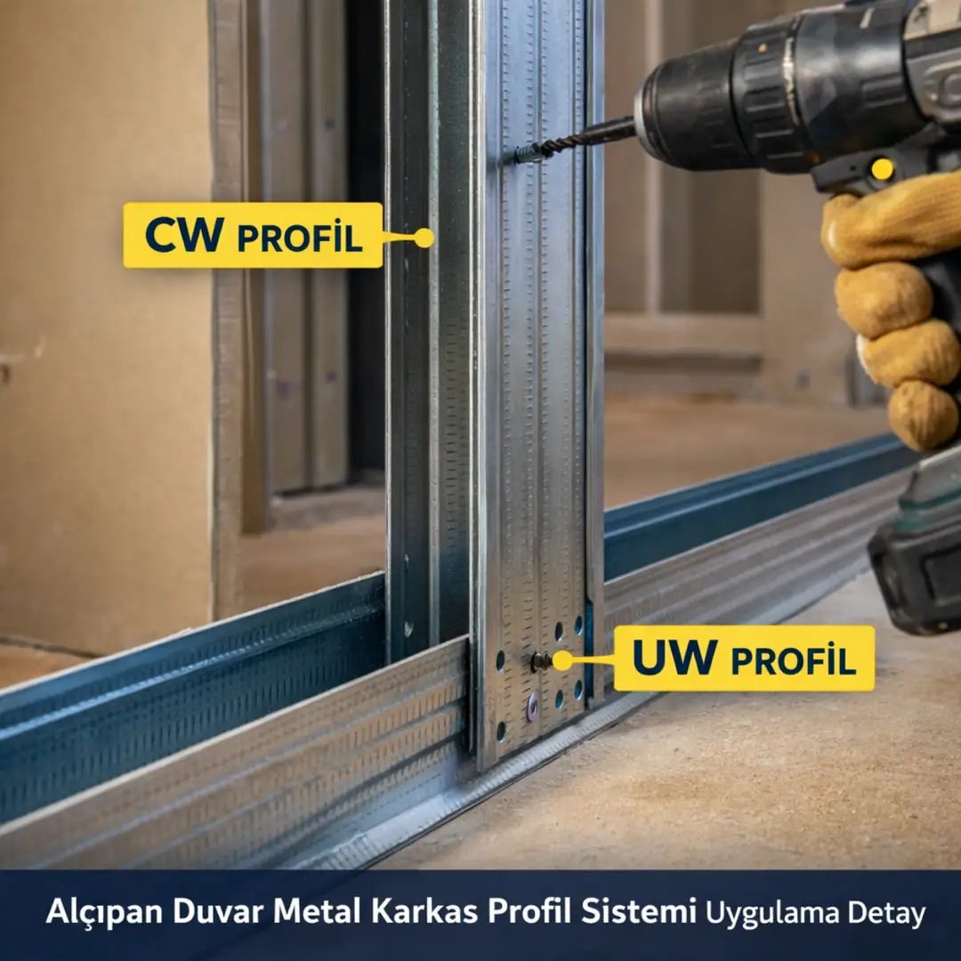 Alçıpan duvar metal karkas profil sistemi uygulama detayı