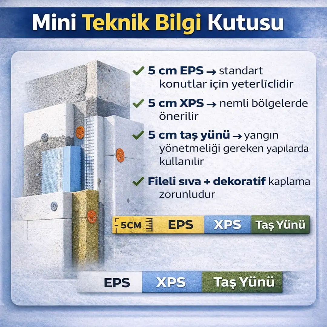 5 cm mantolama sistemi katmanları EPS levha dübelleme file sıva dış cephe ısı yalıtımı teknik bilgi