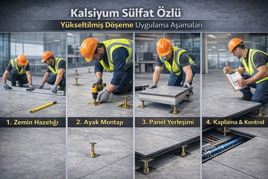 Kalsiyum sülfat özlü yükseltilmiş döşeme uygulama aşamaları&nbsp;