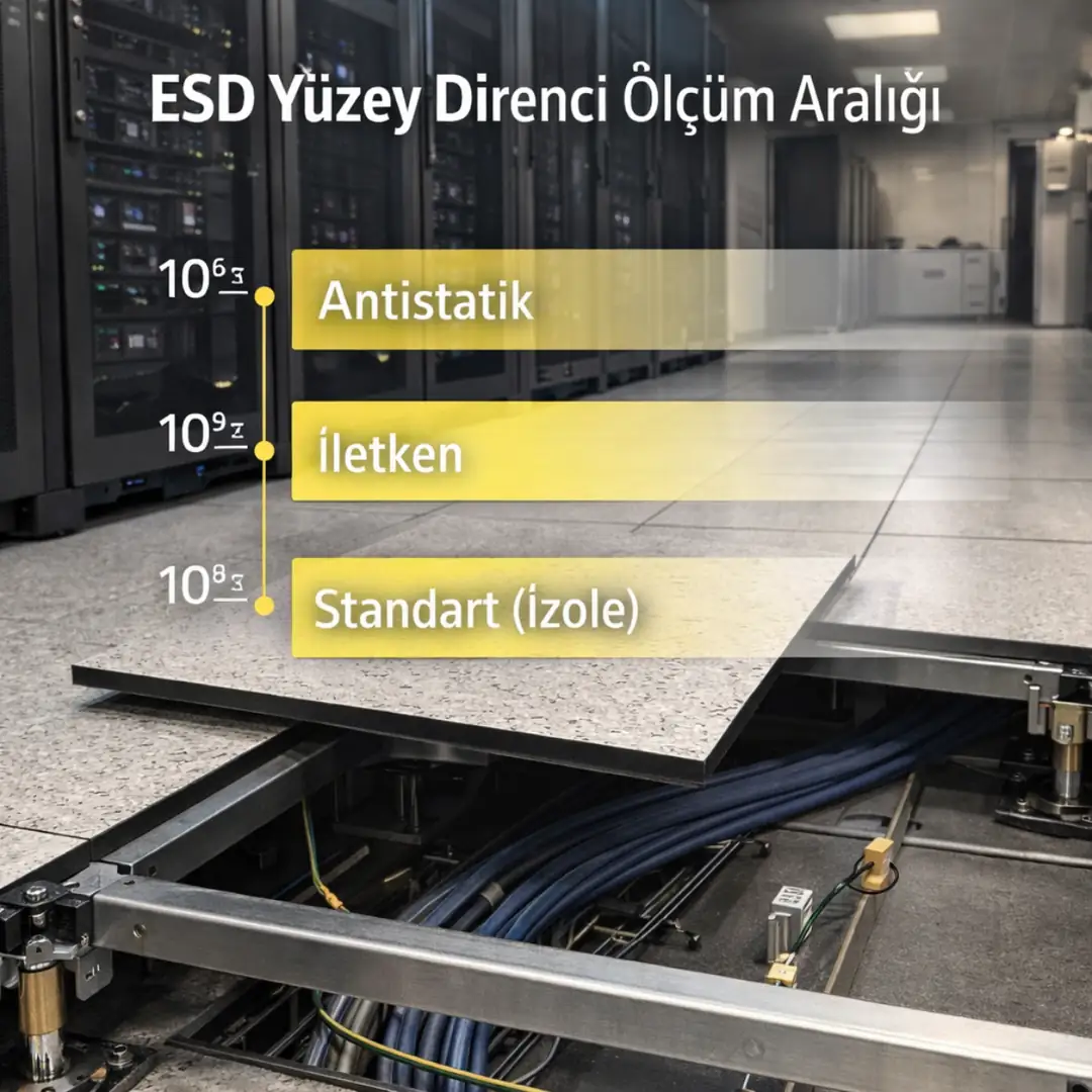 Antistatik yükseltilmiş döşeme ESD yüzey direnci ohm değerleri&nbsp;