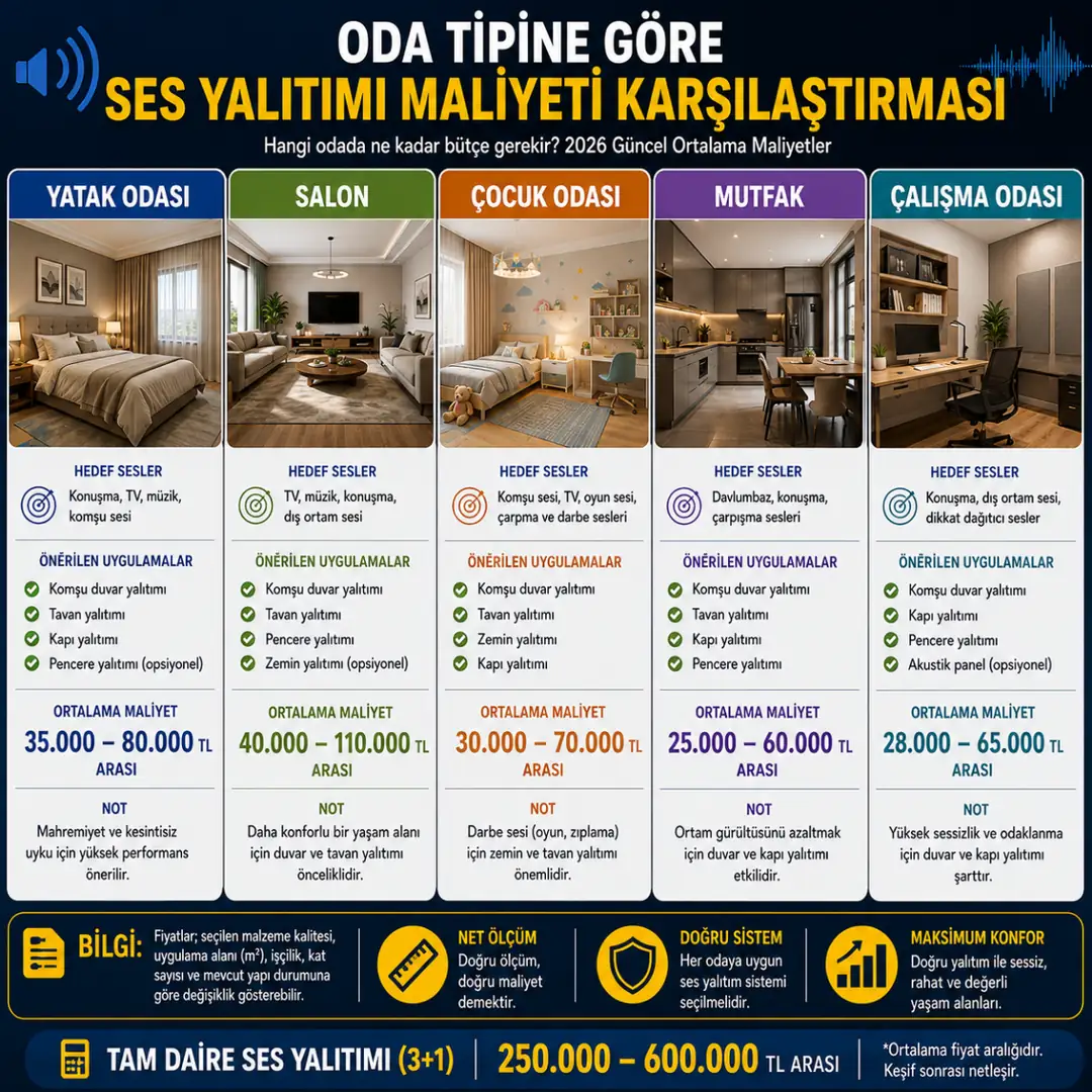 Oda bazında ses yalıtımı maliyet karşılaştırması&nbsp;