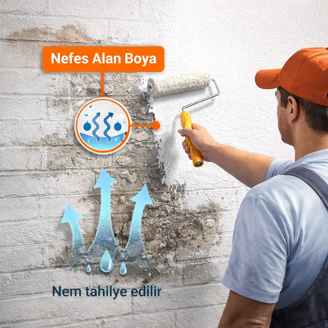 Rutubet önleyici nefes alan boya uygulaması duvar&nbsp;