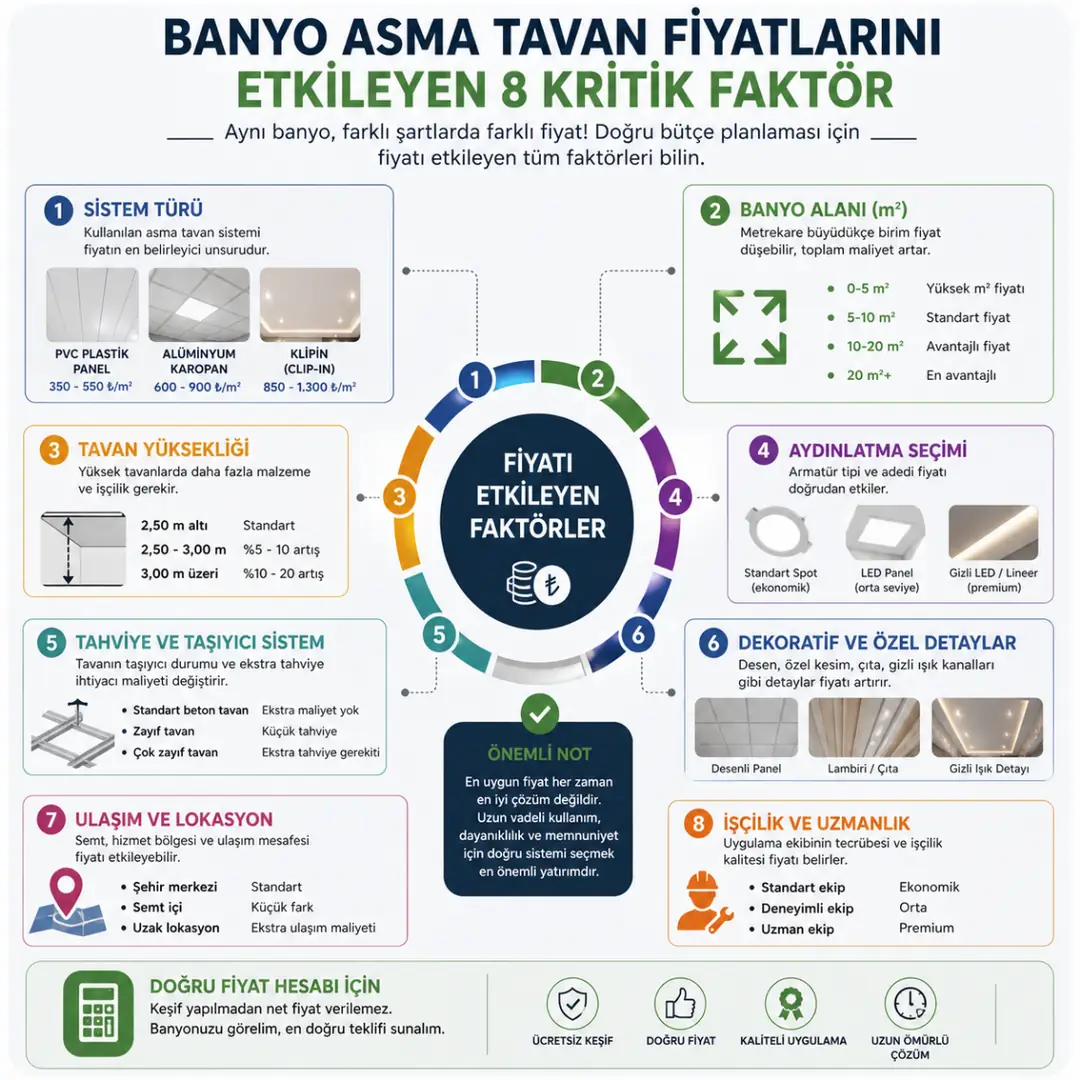 asma tavan fiyatlarını etkileyen faktörler malzeme işçilik alan büyüklüğü sistem türü&nbsp;