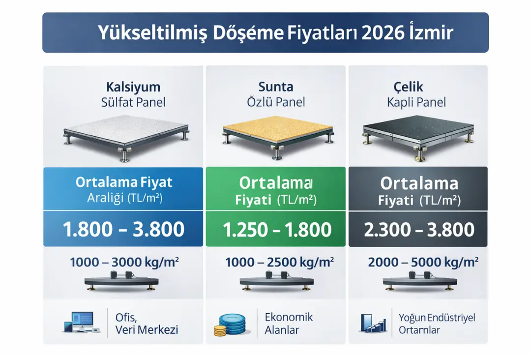 İzmir yükseltilmiş döşeme fiyatları 2026 kalsiyum sülfat çelik panel sistem karşılaştırma tablosu