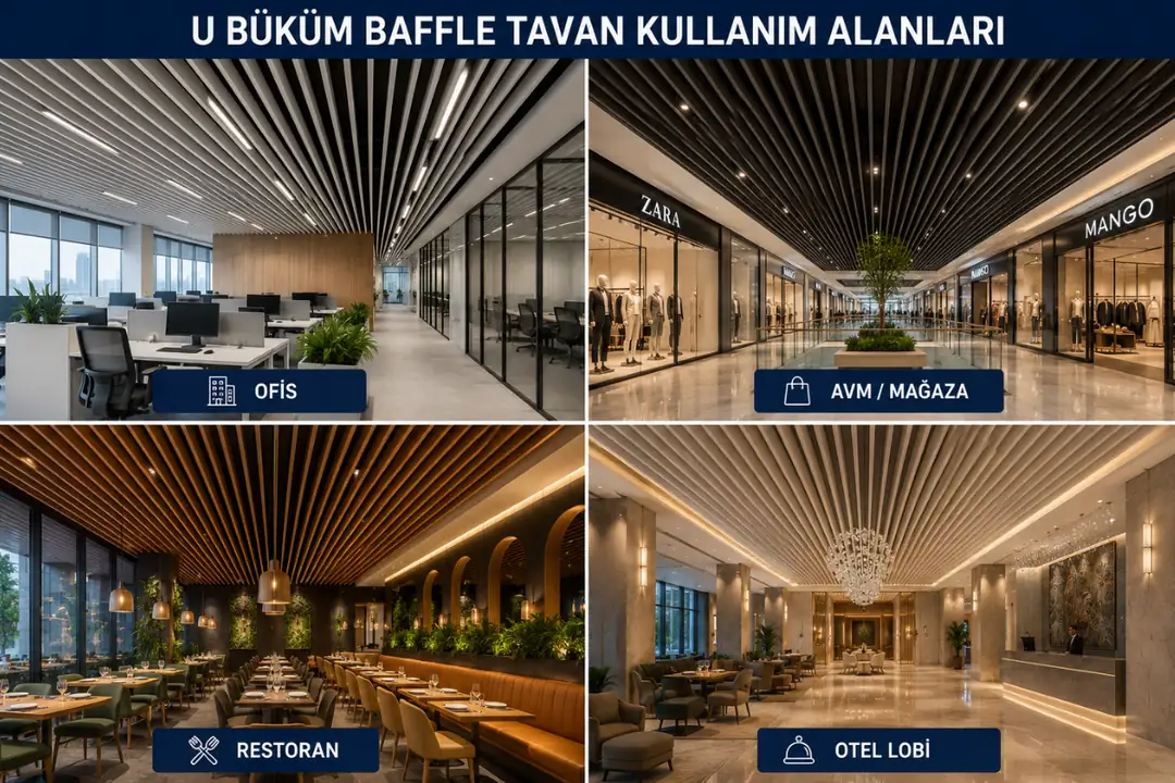 U büküm baffle tavan kullanım alanları - ofis, mağaza, restoran&nbsp;