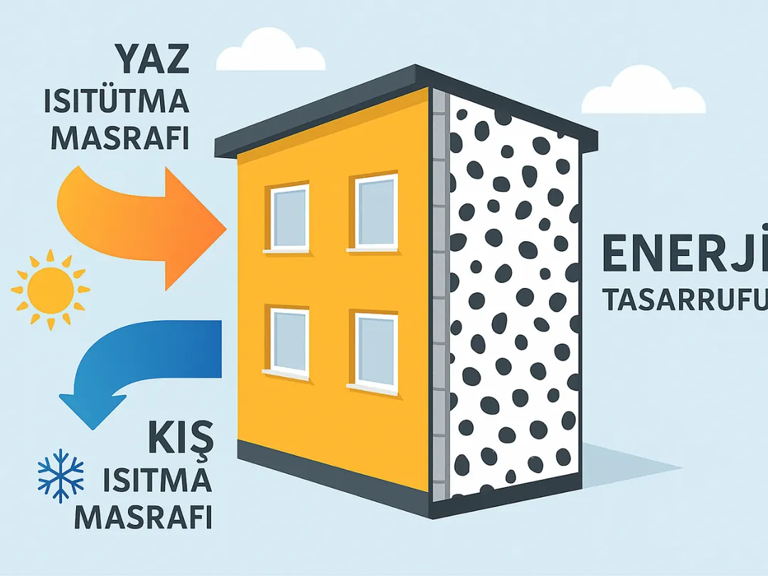 Dalmaçyalı mantolama ile yüksek enerji verimliliği sağlayan bir cephe. Isı yalıtımının kışın ısıtma, yazın soğutma maliyetlerinden tasarruf görseli 