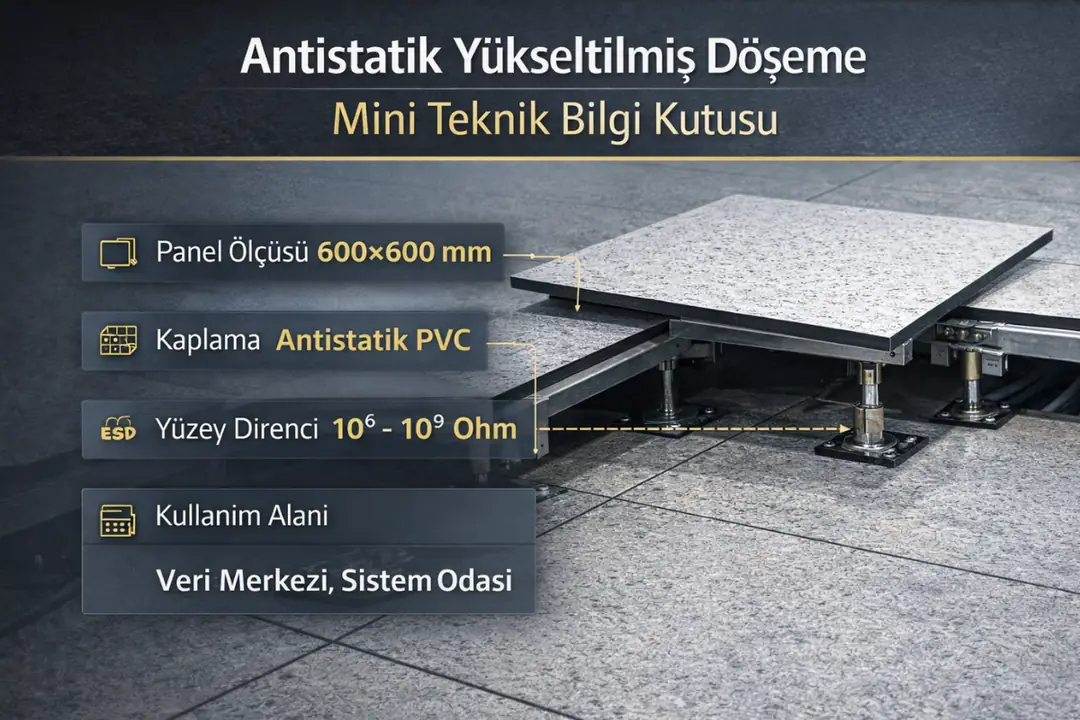 Antistatik yükseltilmiş döşeme mini teknik bilgi kutusu&nbsp;