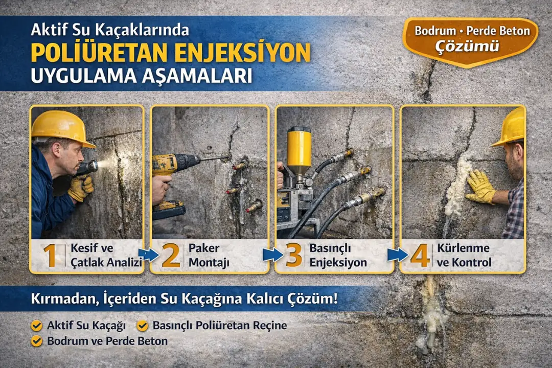 Poliüretan enjeksiyon su yalıtımı uygulama aşamaları – keşif, paker montajı, basınçlı enjeksiyon ve kürlenme süreci&nbsp;