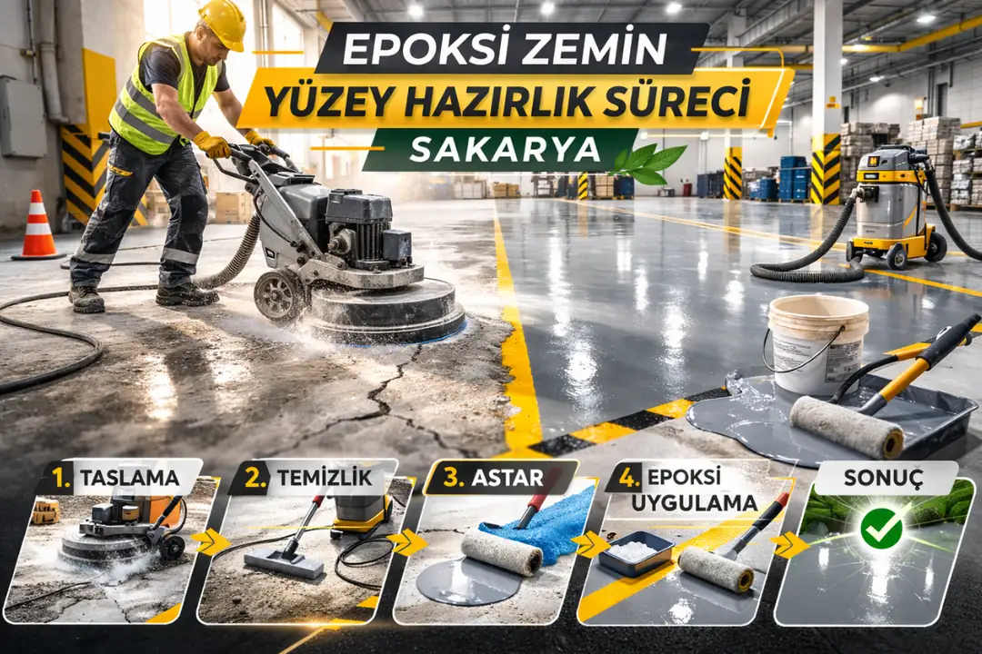 Epoksi öncesi beton yüzey taşlama işlemi Sakarya şantiye sahasında endüstriyel vakumlu hazırlık süreci&nbsp;
