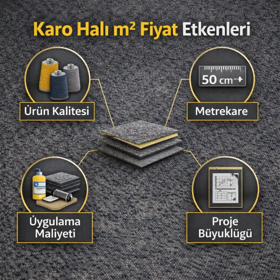 Karo halı m2 fiyatını etkileyen faktörleri gösteren infografik&nbsp;