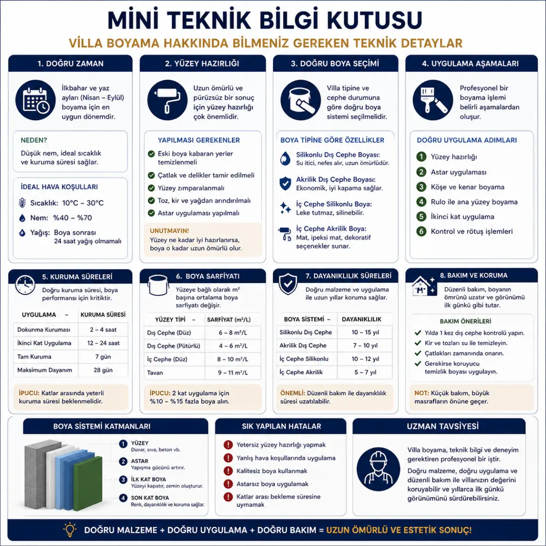 Villa boyama teknik bilgileri boya tüketimi kuruma süresi ve uygulama verileri&nbsp;