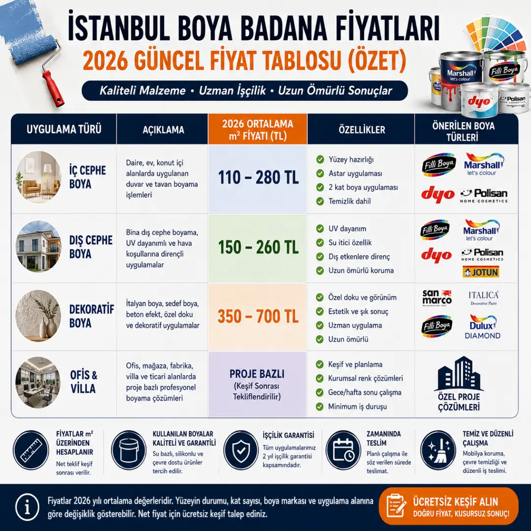 İstanbul boya badana ustası fiyatları 2026&nbsp;