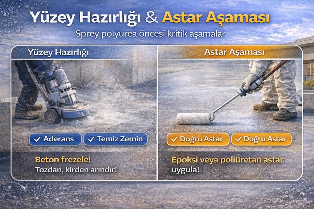 Sprey polyurea öncesi yüzey hazırlığı ve astar uygulaması, doğru aderans için kritik aşama.&nbsp;