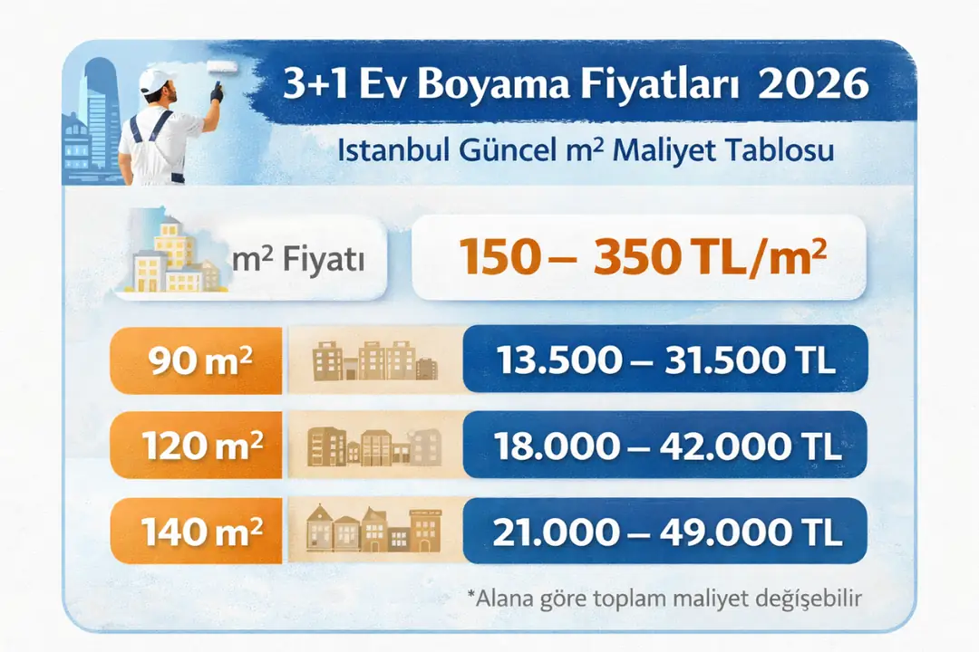 3+1 ev boyama m2 fiyatları 2026 İstanbul güncel maliyet tablosu&nbsp;