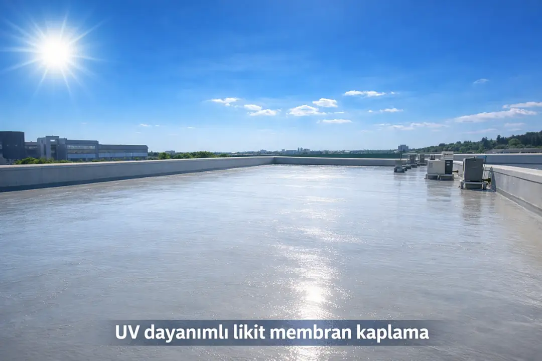 Güneş ışığına maruz kalan düz çatıda UV dayanımlı likit membran kaplama