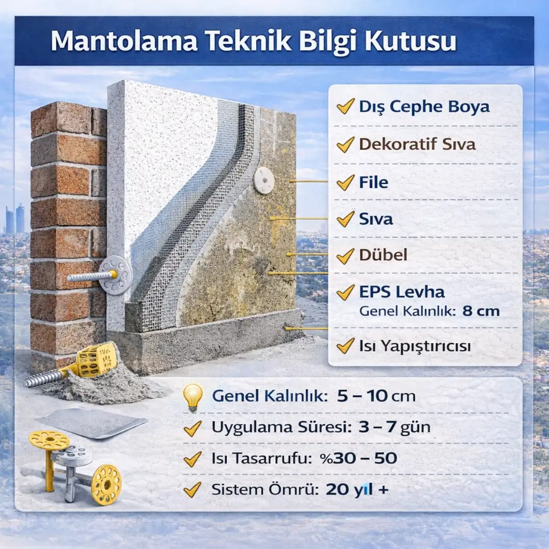Mantolama teknik katmanları EPS file sıva uygulama detayları