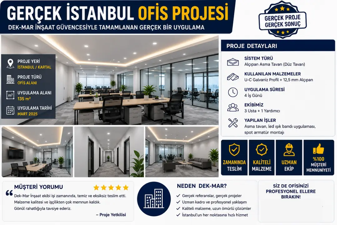 İstanbul'da tamamlanmış profesyonel asma tavan uygulama projesi