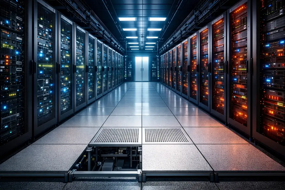 Server odası veri merkezi yükseltilmiş döşeme uygulaması