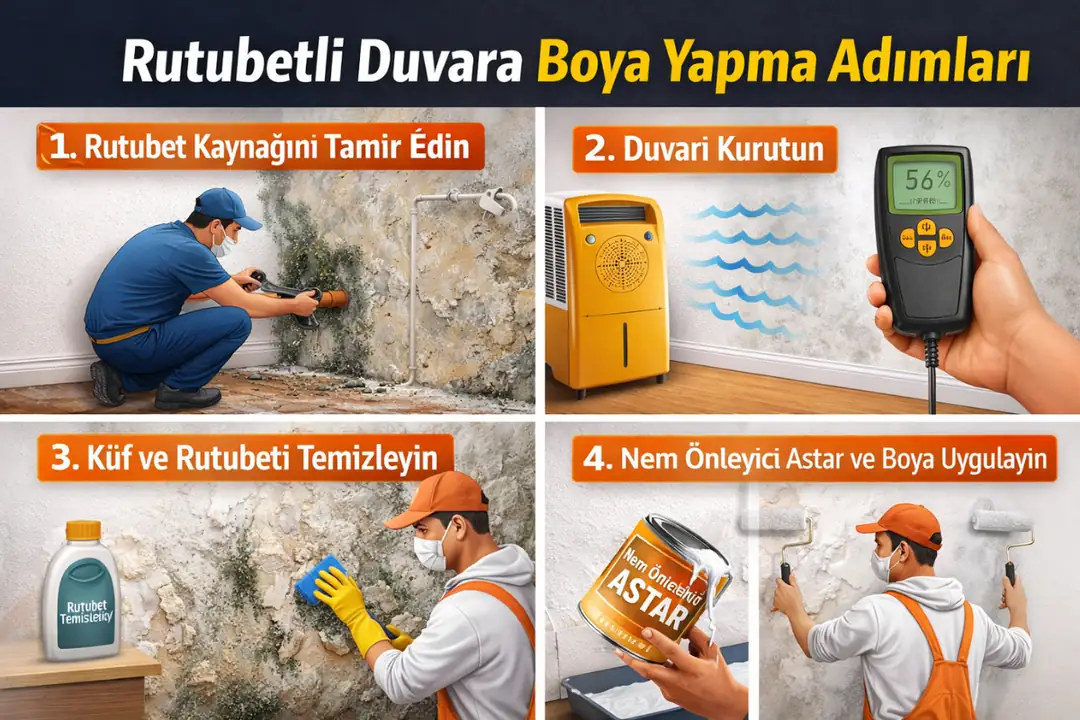 rutubetli duvar için izolasyon ve boya uygulama aşamaları&nbsp;