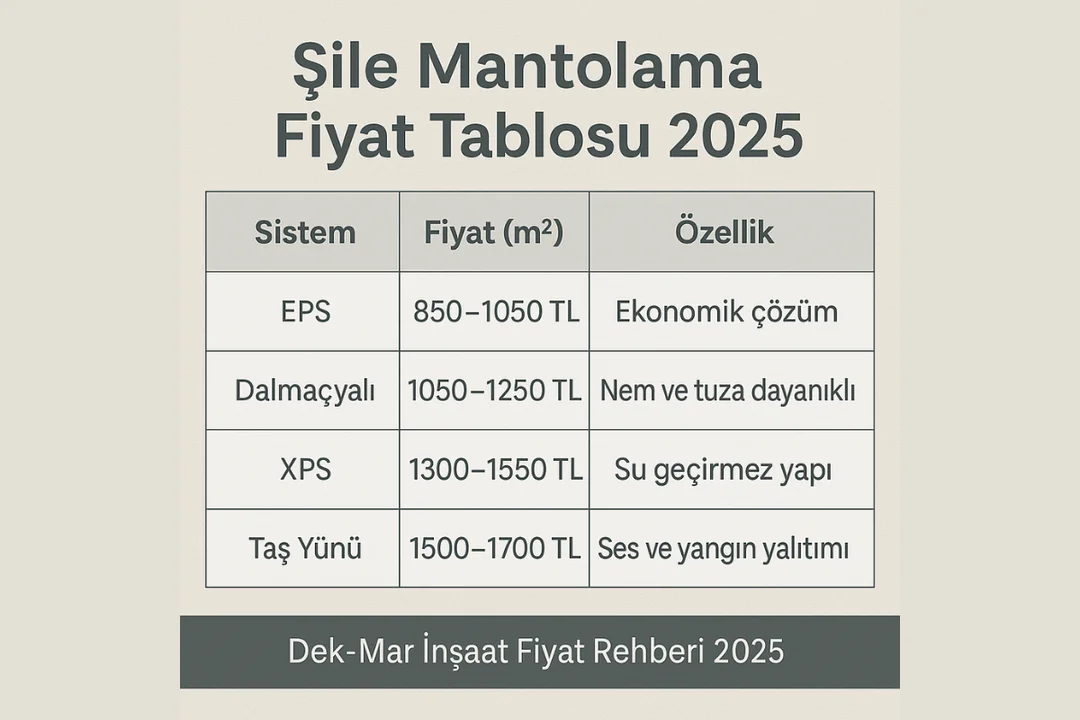 Şile mantolama fiyat tablosu 2025 – EPS, Dalmaçyalı, XPS ve taş yünü sistemleri