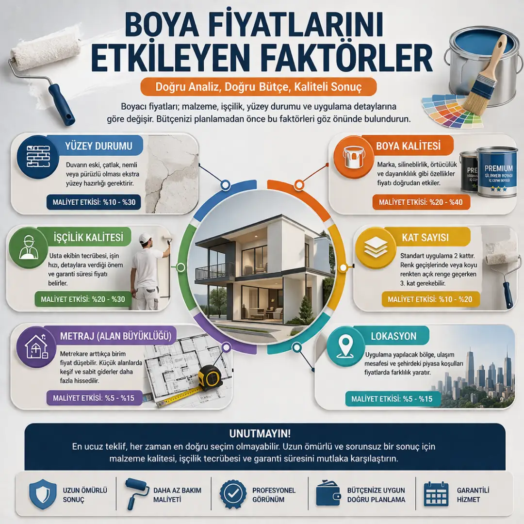 Boya fiyatlarını etkileyen faktörler işçilik, malzeme ve yüzey durumu&nbsp;