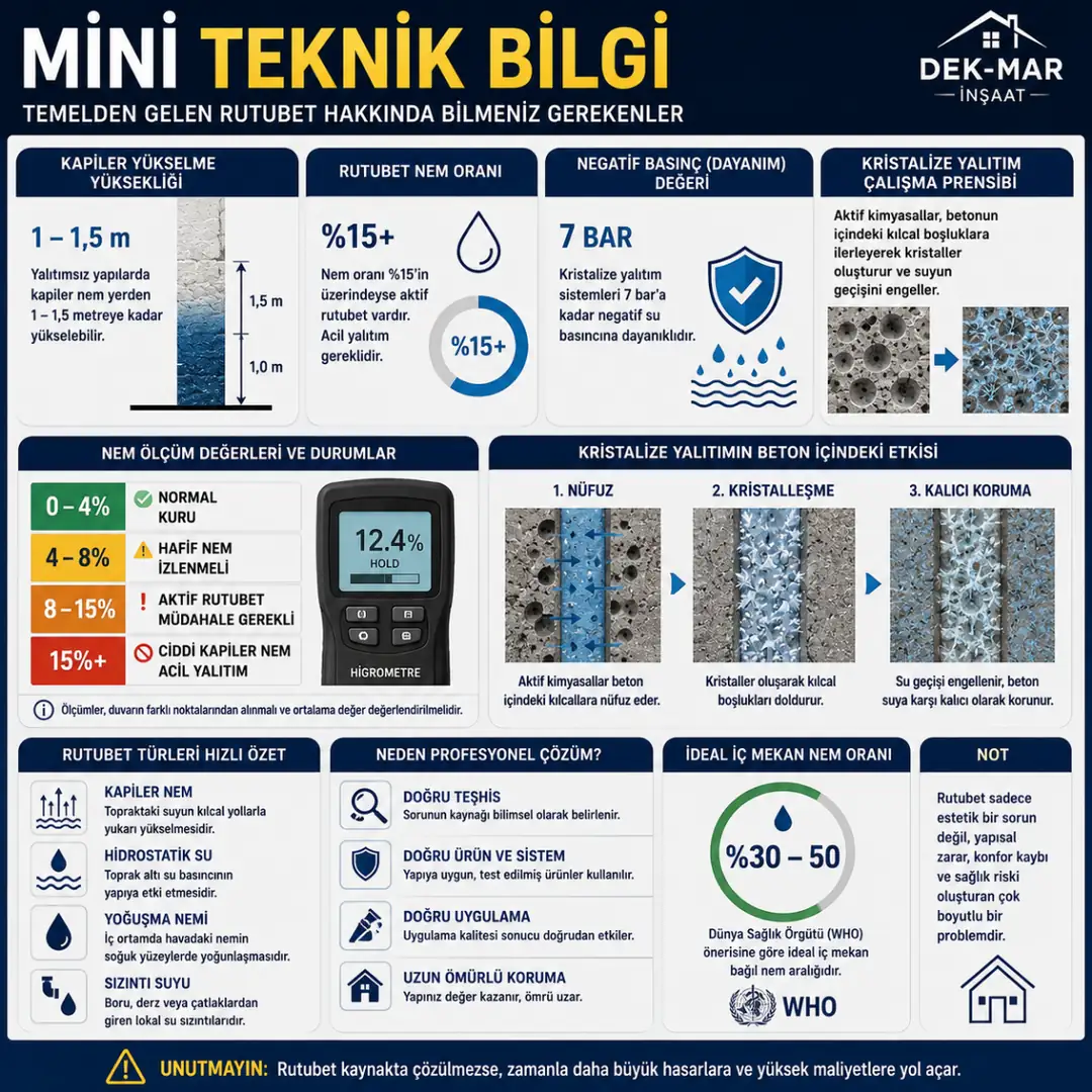 Temelden gelen rutubet hakkında teknik veriler ve nem ölçüm bilgileri&nbsp;