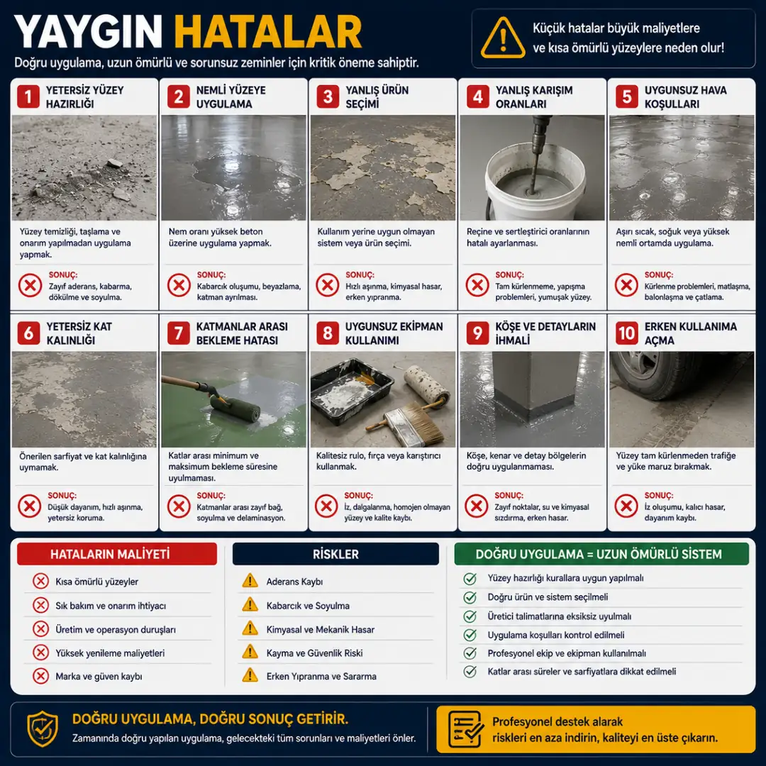 Yanlış fabrika boyama uygulaması soyulan boya çatlayan epoksi ve yüzey problemleri