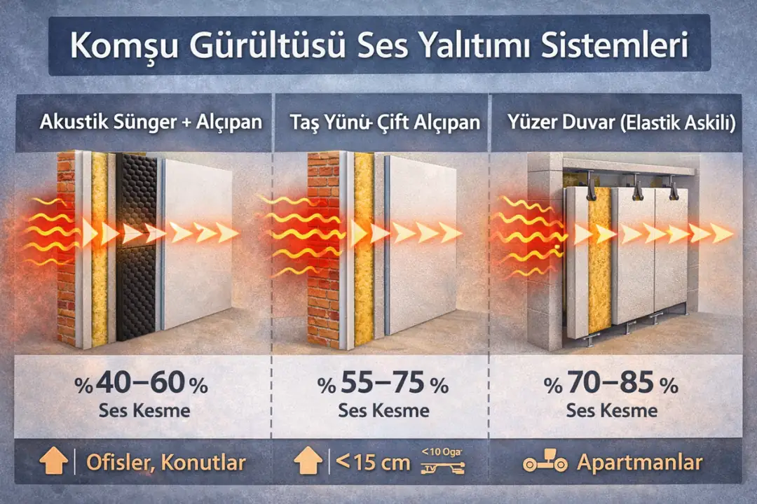 Komşu gürültüsü ses yalıtımı sistemleri karşılaştırma tablosu