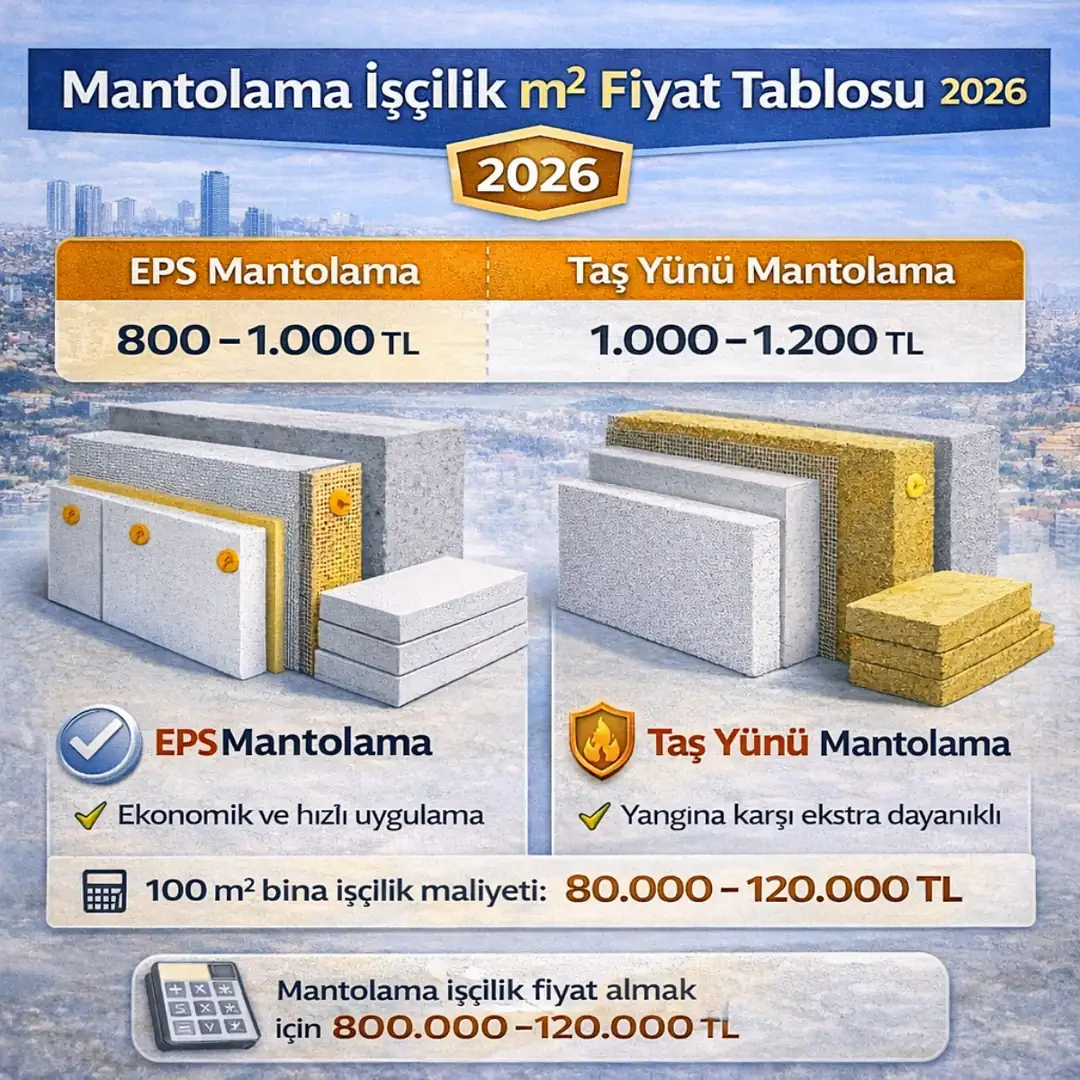 Mantolama işçilik m2 fiyat tablosu EPS ve taş yünü karşılaştırma&nbsp;