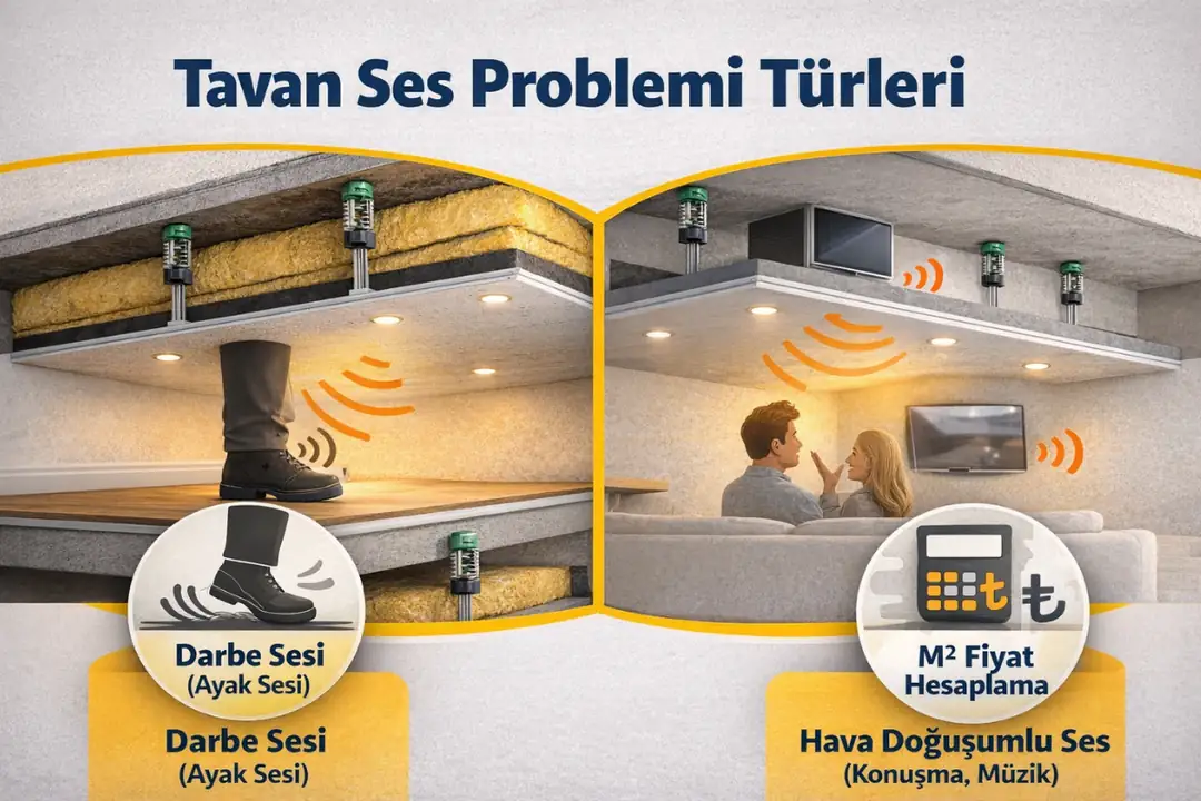 Tavan ses yalıtımında darbe sesi ve hava doğuşumlu ses türleri&nbsp;