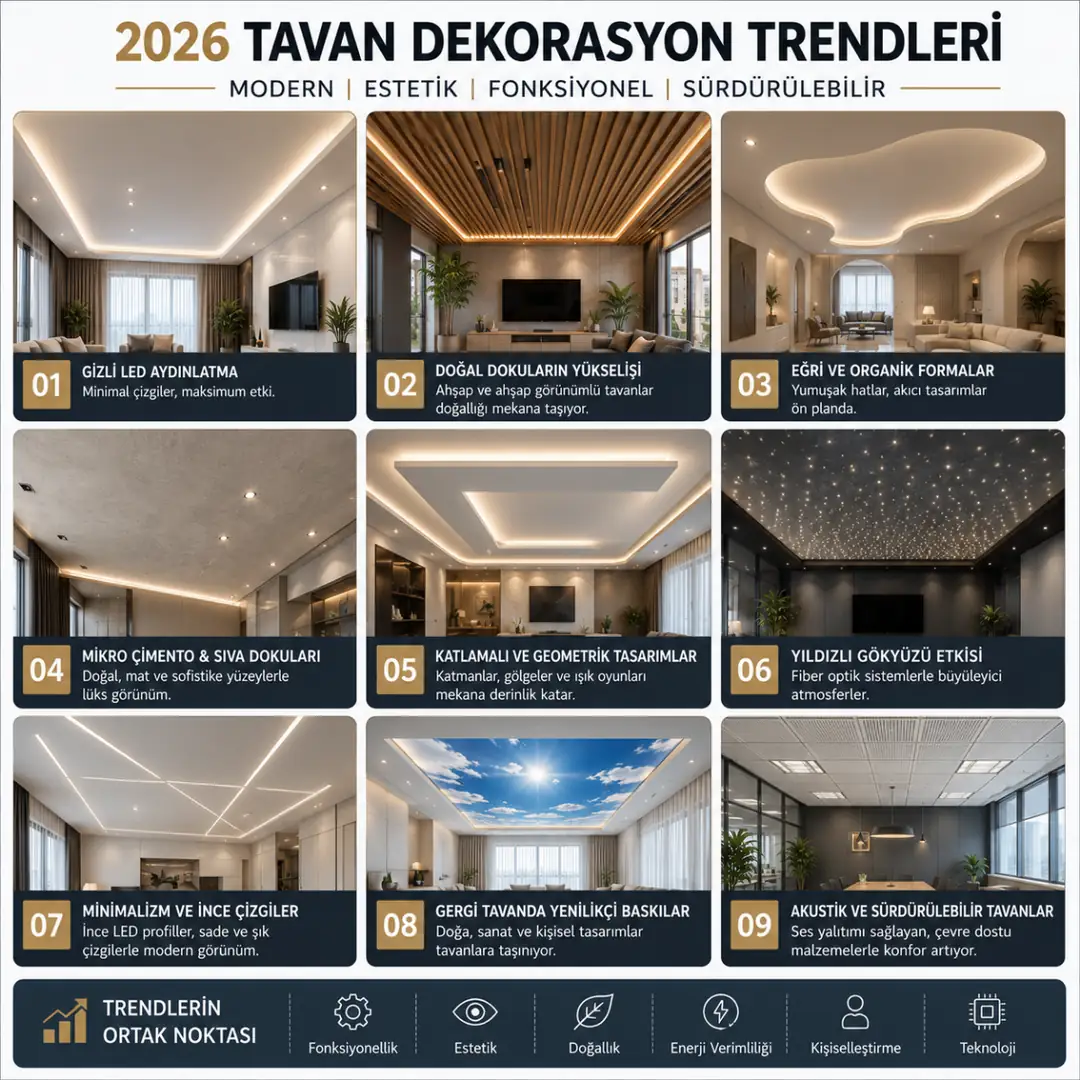 2026 yılı tavan dekorasyon trendleri ve modern tasarım fikirleri&nbsp;