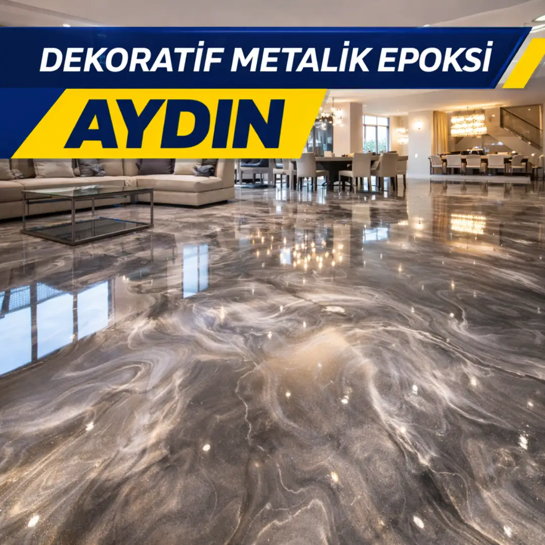 Aydın showroom alanında dekoratif metalik epoksi zemin kaplama uygulaması