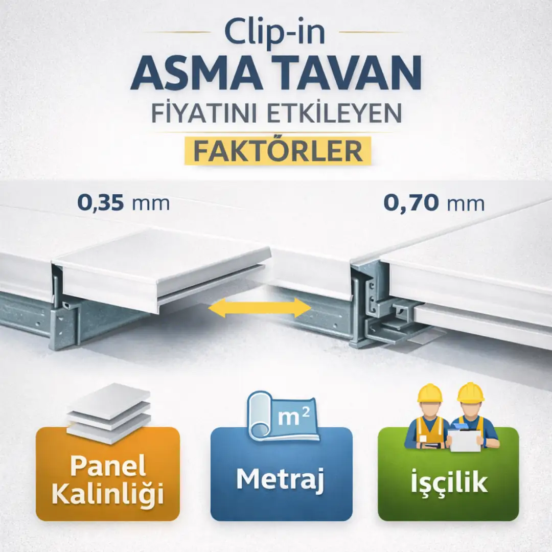 clip in metal asma tavan fiyatını etkileyen faktörler panel kalınlığı metraj işçilik&nbsp;