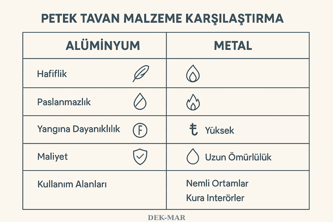 Alüminyum ve metal petek asma tavan karşılaştırması – malzeme farkları.
