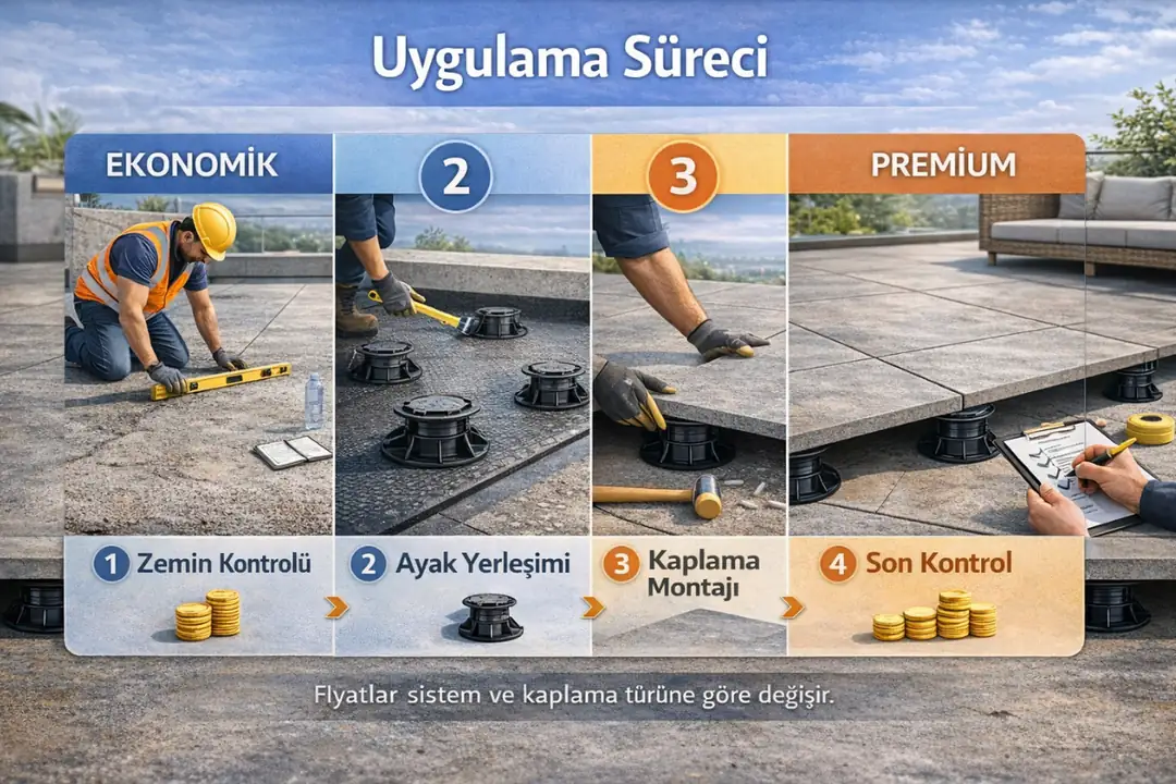 Dış mekan yükseltilmiş döşeme uygulama aşamaları&nbsp;