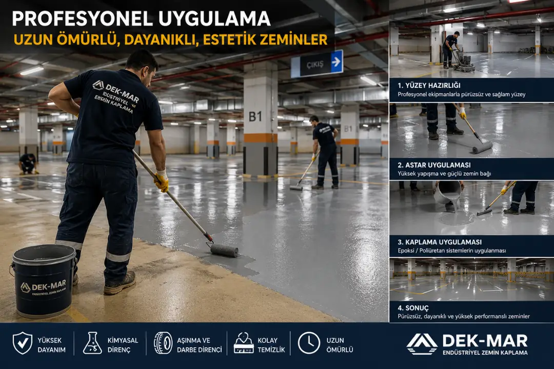 Profesyonel otopark epoksi ve poliüretan zemin kaplama uygulaması&nbsp;