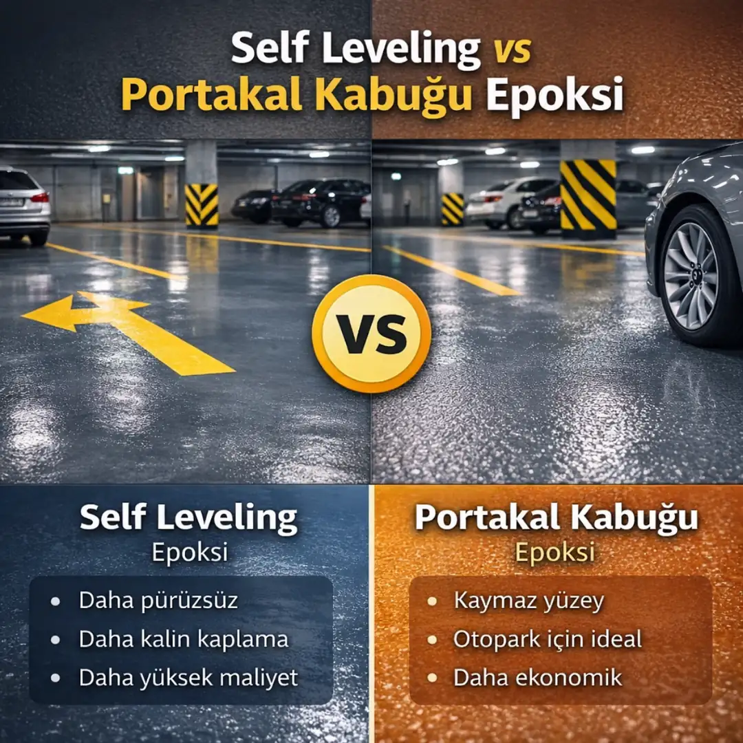 Self leveling epoksi ve portakal kabuğu epoksi karşılaştırması