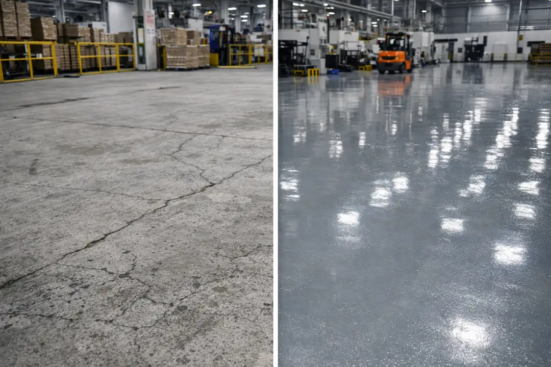 Çerkezköy sanayi tesislerinde epoksi kaplama öncesi beton zemin sorunları ve sonrası dayanıklı yüzey&nbsp;