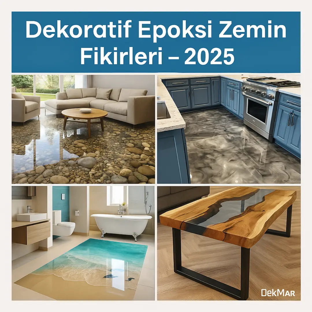 Metalik epoksi (mutfak), 3D epoksi (banyo), Ahşap üstü şeffaf epoksi masa, Dekoratif Epoksi Zemin Fikirleri – 2025