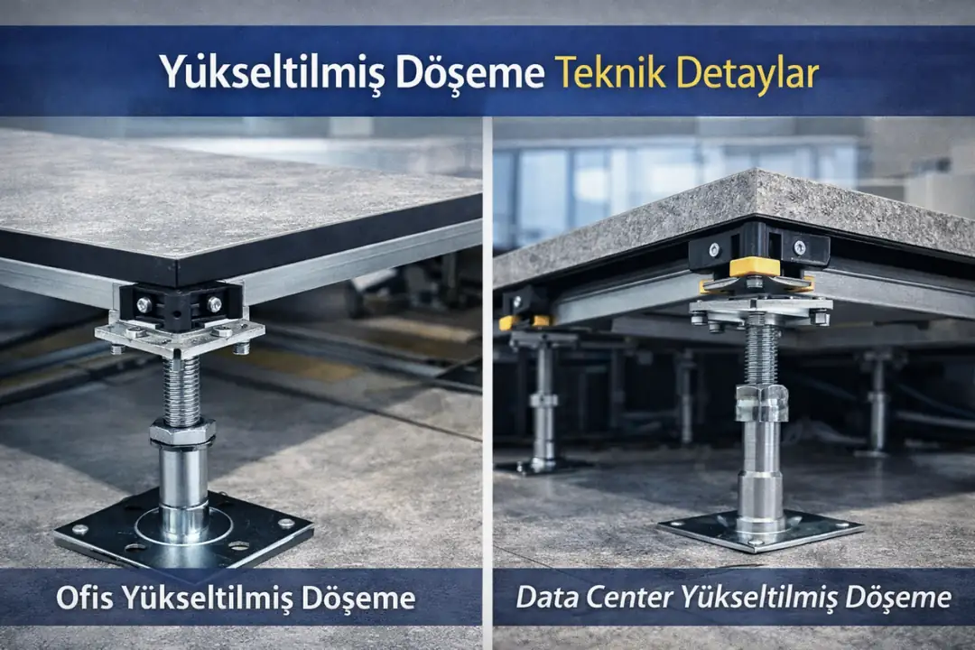 Yükseltilmiş döşeme ayak ve panel teknik detayları&nbsp;