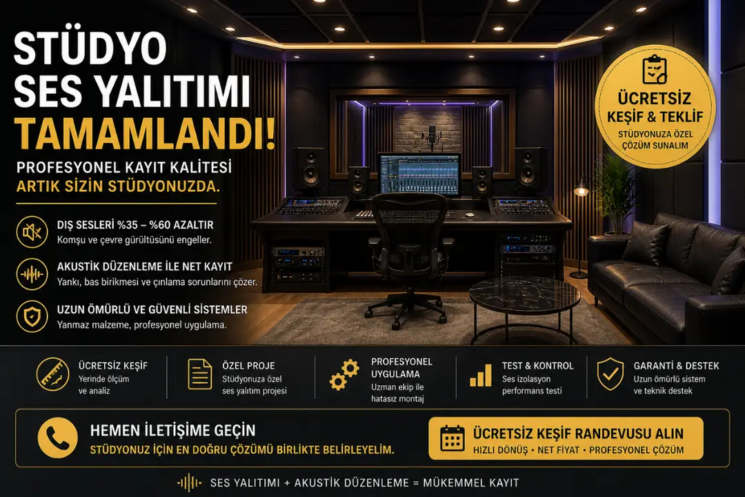 Stüdyo ses yalıtımı tamamlanmış profesyonel kayıt odası ücretsiz keşif teklif hizmeti&nbsp;