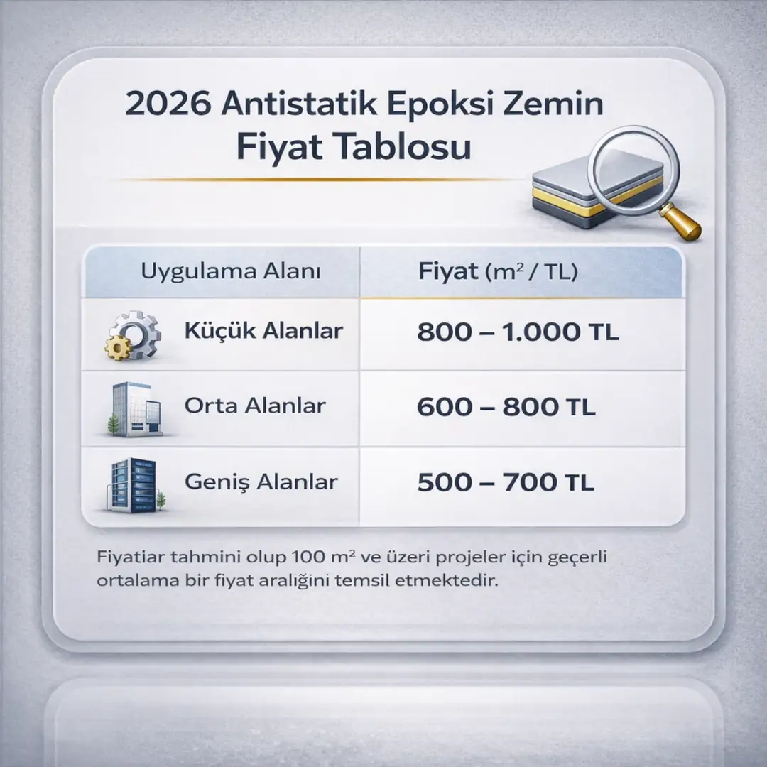 2026 Sarıyer epoksi zemin kaplama fiyatları standart ve antistatik sistemler için güncel m2 fiyat tablosu