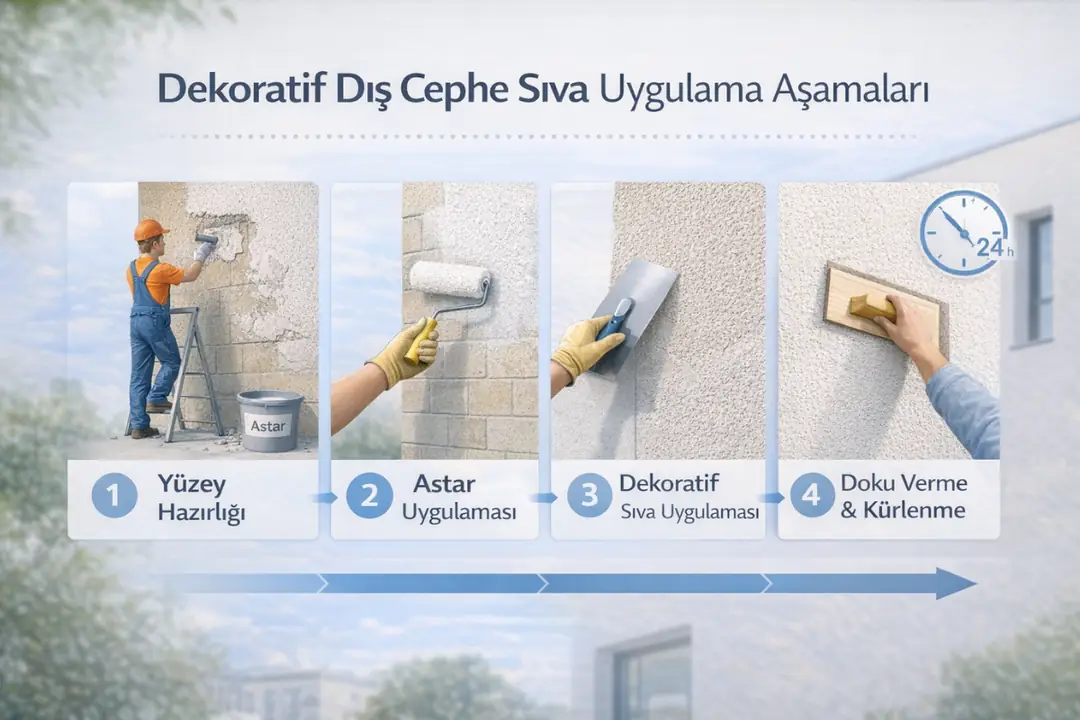 Dekoratif dış cephe sıva uygulama aşamaları – yüzey hazırlığı, astar ve son kat uygulaması