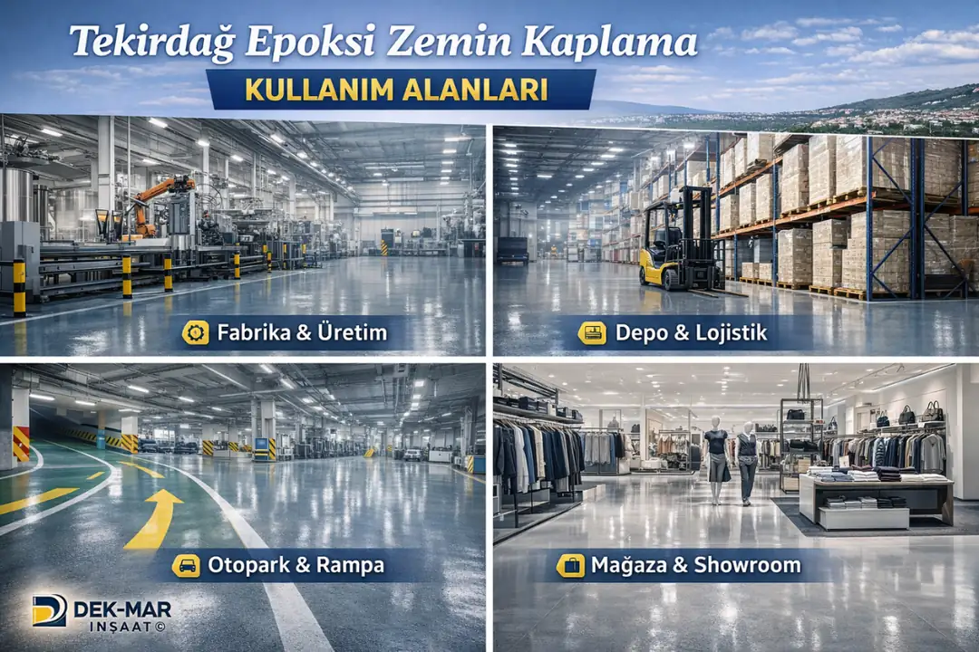 Tekirdağ epoksi zemin kullanım alanları; fabrika, depo, otopark, hastane ve sanayi için dayanıklı, hijyenik zeminler.&nbsp;