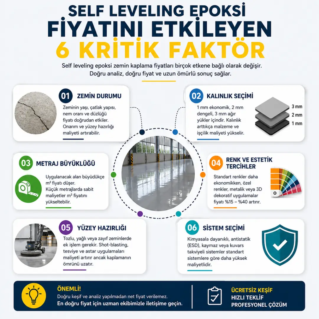 Epoksi zemin kaplama fiyatını etkileyen faktörler zemin durumu kalınlık metraj ve yüzey hazırlığı